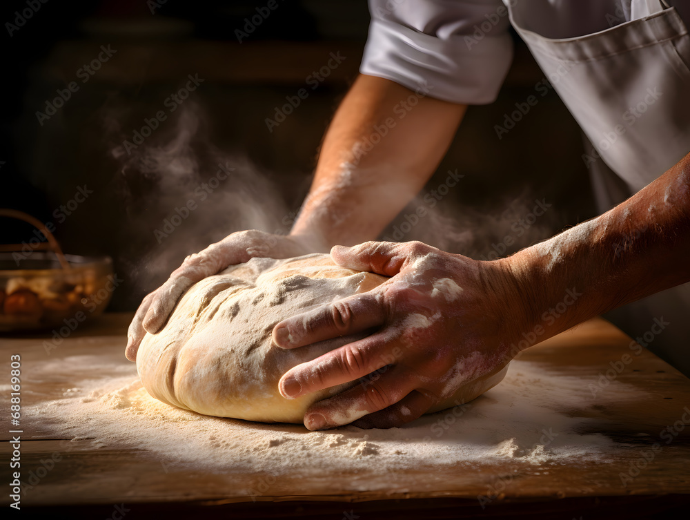 A baker kneading bread dough - Food design