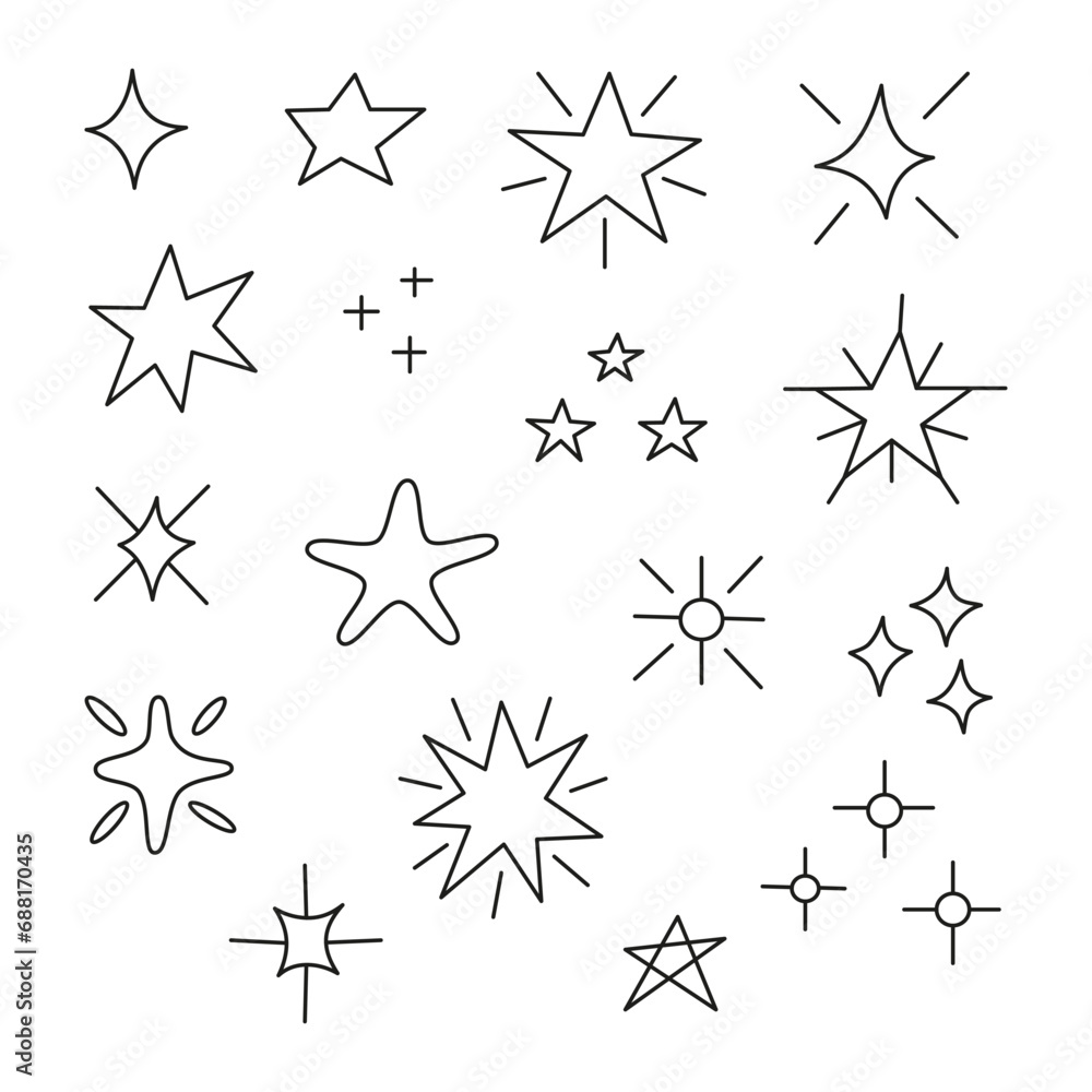 Obraz premium Set of different hand drawn stars.