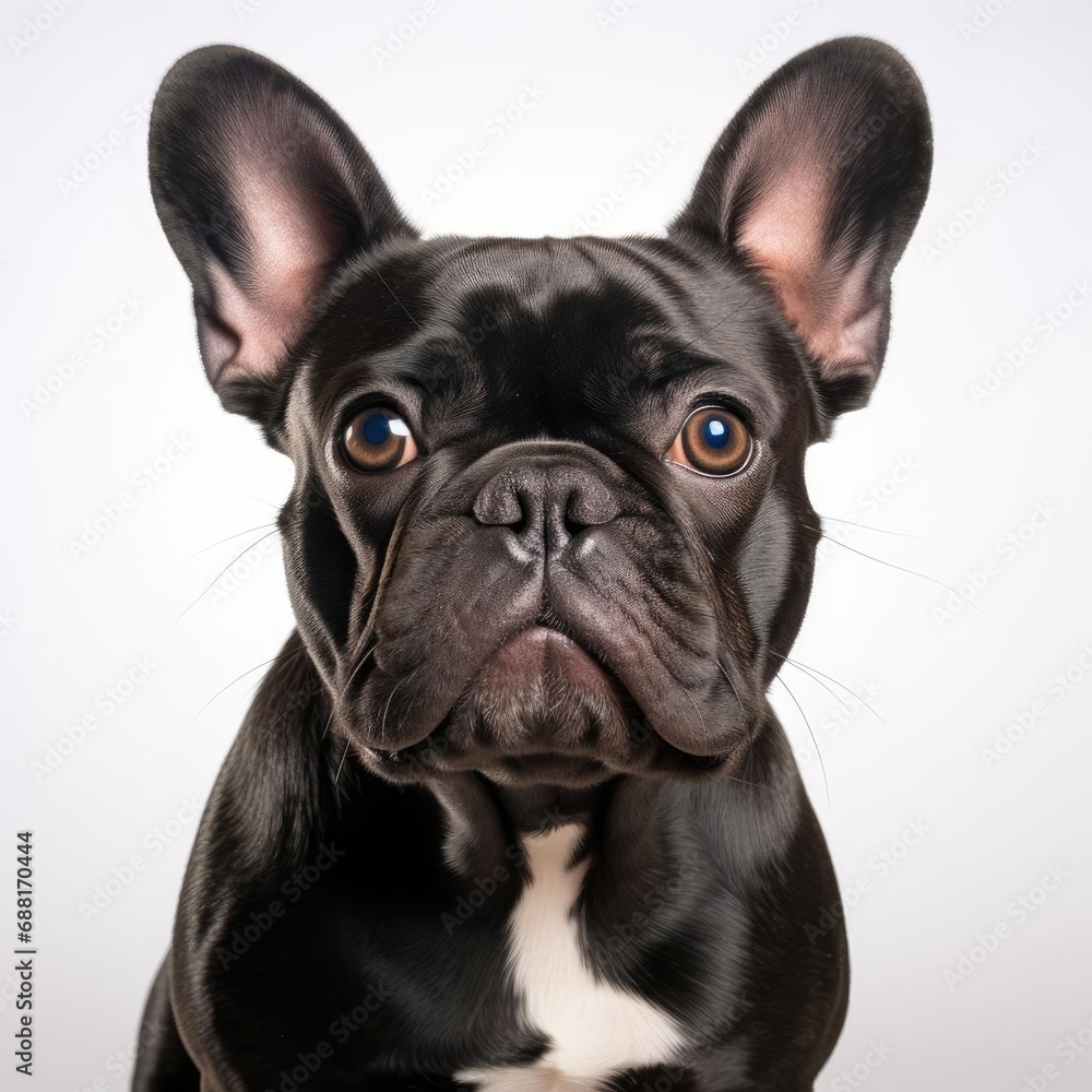 Ultra-Realistic French Bulldog Portrait on White Background Captured with Nikon D850 and 50mm Prime Lens