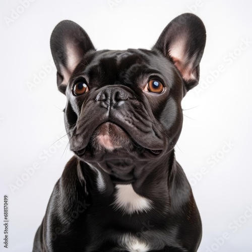 Ultra-Realistic French Bulldog Portrait on White Background Captured with Nikon D850 and 50mm Prime Lens