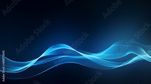 Abstract glowing light dynamic waves on blue background. Futuristic technology digital hi-tech concept. generative AI
