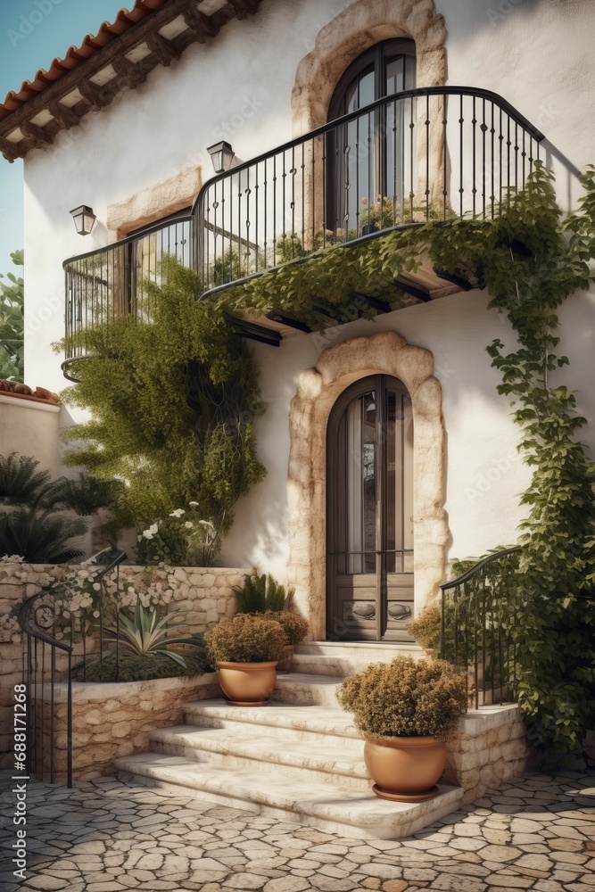 Fototapeta premium Entrance to private house in traditional Mediterranean architectural style.