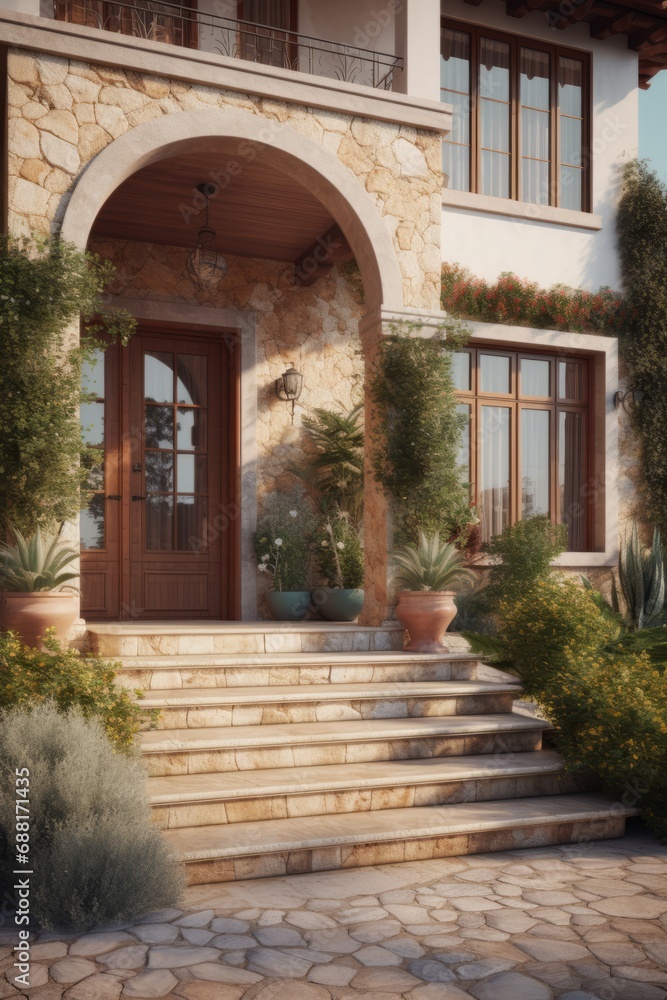 Porch of the modern private house in traditional Mediterranean style.