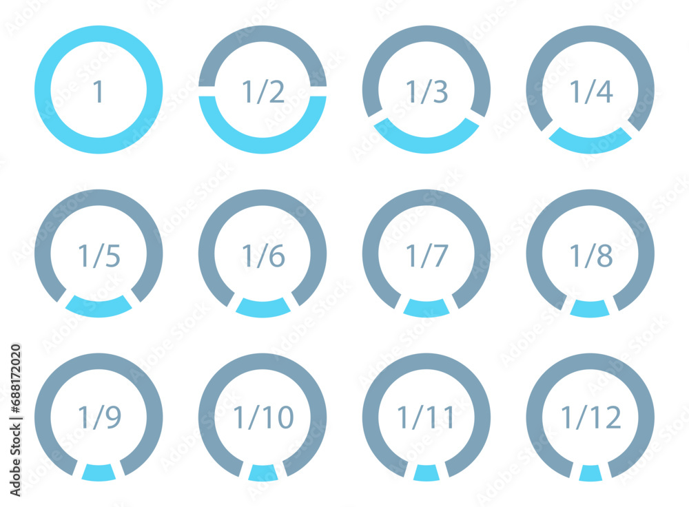 Set mathematical fractions parts of ring template for infographics Set mathematical fractions parts of ring template for infographics