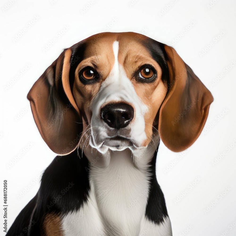 Beagle Portrait with Canon EOS 5D Mark IV Using 50mm Prime Lens Against White Background