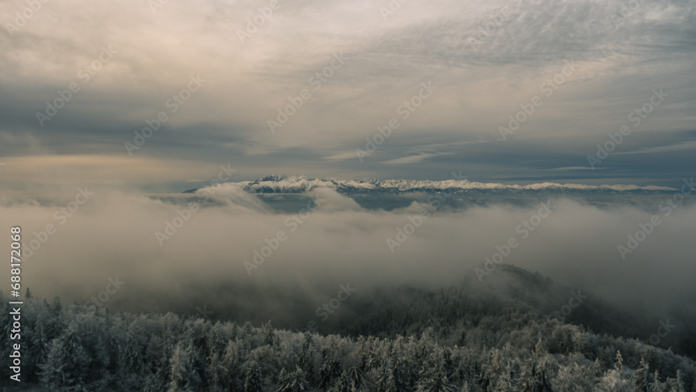 Panoramic View, Winter in Gorce Mountains, Lubań, Poland, Europe