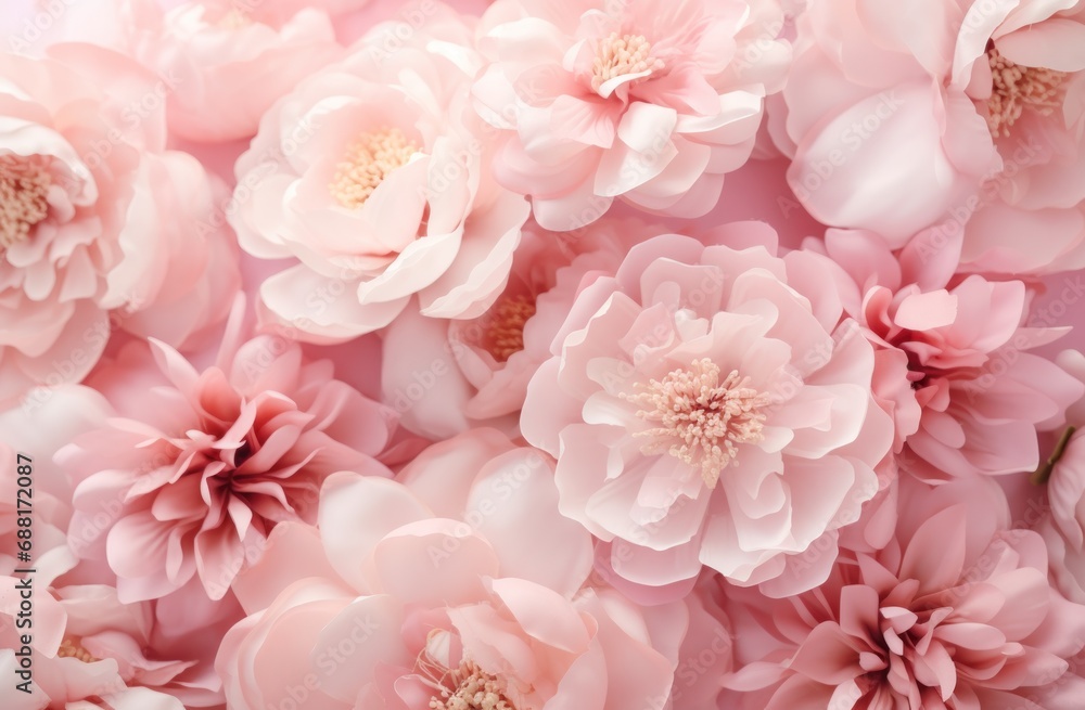 pink peony background with white and pink flowers, romantic influences, - obrazy, fototapety, plakaty 