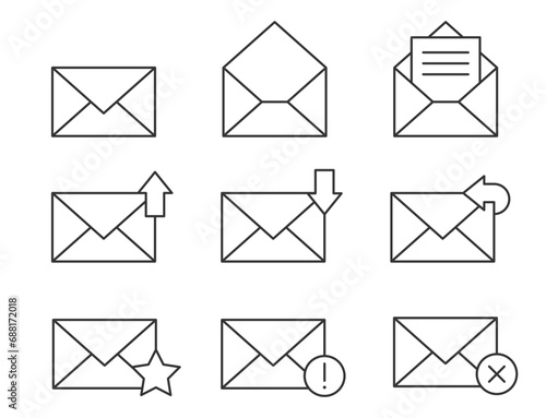 Set envelop icons letter. Envelope icon vector template. Mail symbol element. Mailing sign for web or print design.