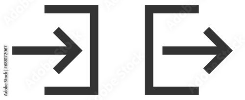 Open and close door symbol. Black exit and enter arrow, vector icon in trendy flat style