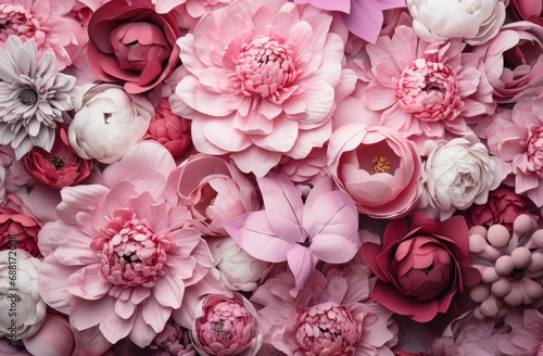 pink peony background with white and pink flowers, romantic influences,