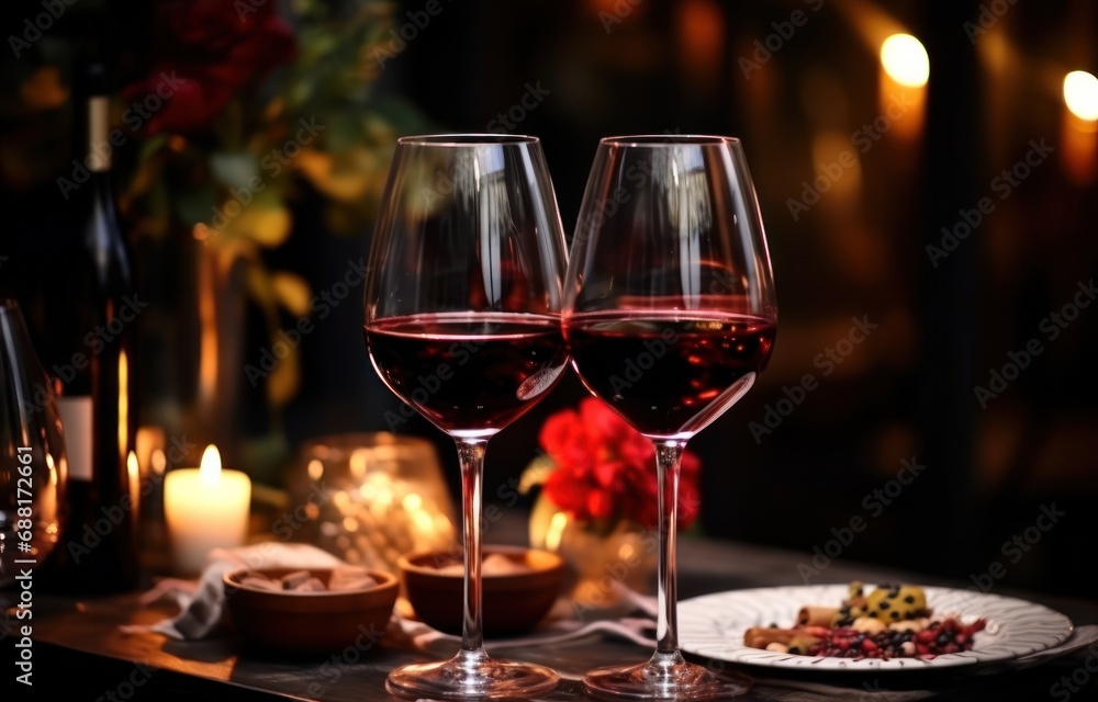 red wine glasses at beautiful table wine