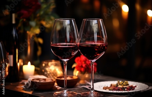 red wine glasses at beautiful table wine