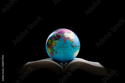 Globe with open Holy Bible for christian idea. #688173050