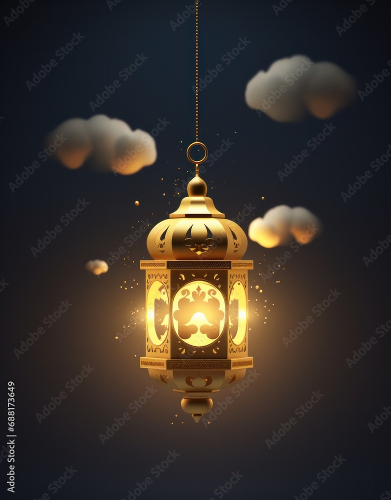 the golden lantern hanging by clouds is inspired by ramadan, the golden lantern hanging by clouds is inspired by ramadan,
