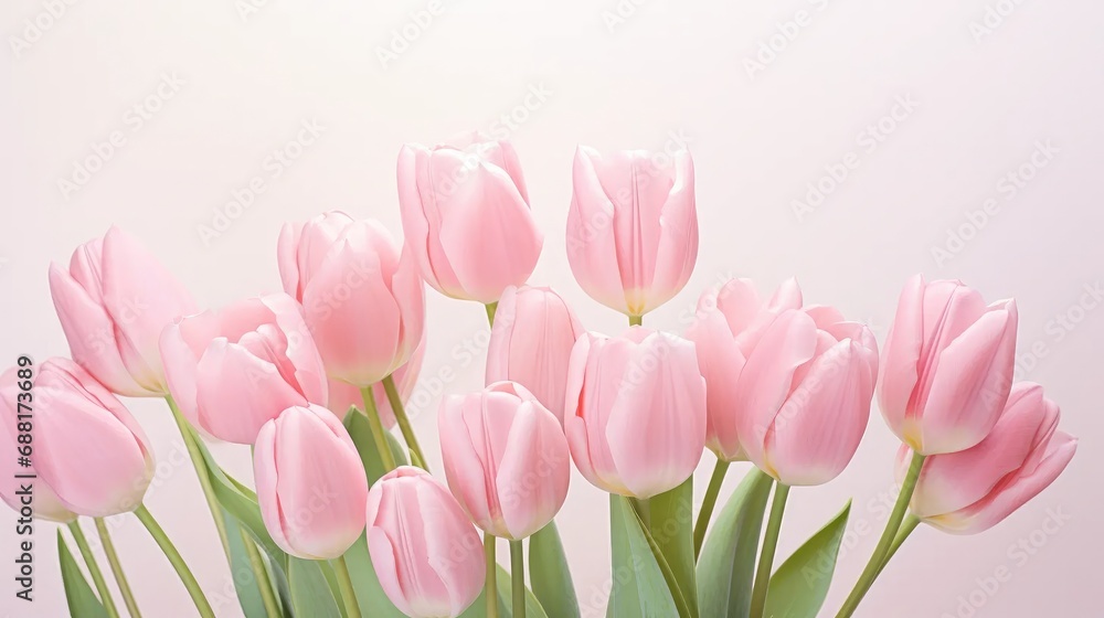 stunning springtime composition with a light pink tulip bouquet, capturing the essence of elegance and the beauty of nature. Perfect for greeting cards and seasonal celebrations. stunning springtime composition with a light pink tulip bouquet, capturing the essence of elegance and the beauty of nature. Perfect for greeting cards and seasonal celebrations.
