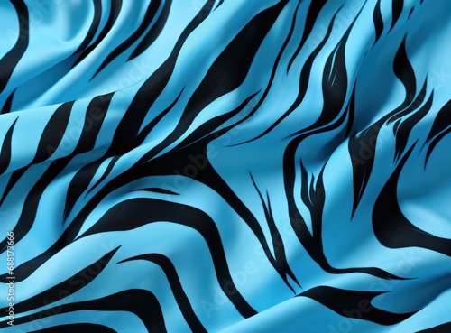 the image shows blue, black, and white zebra stripes on a blue fabric,