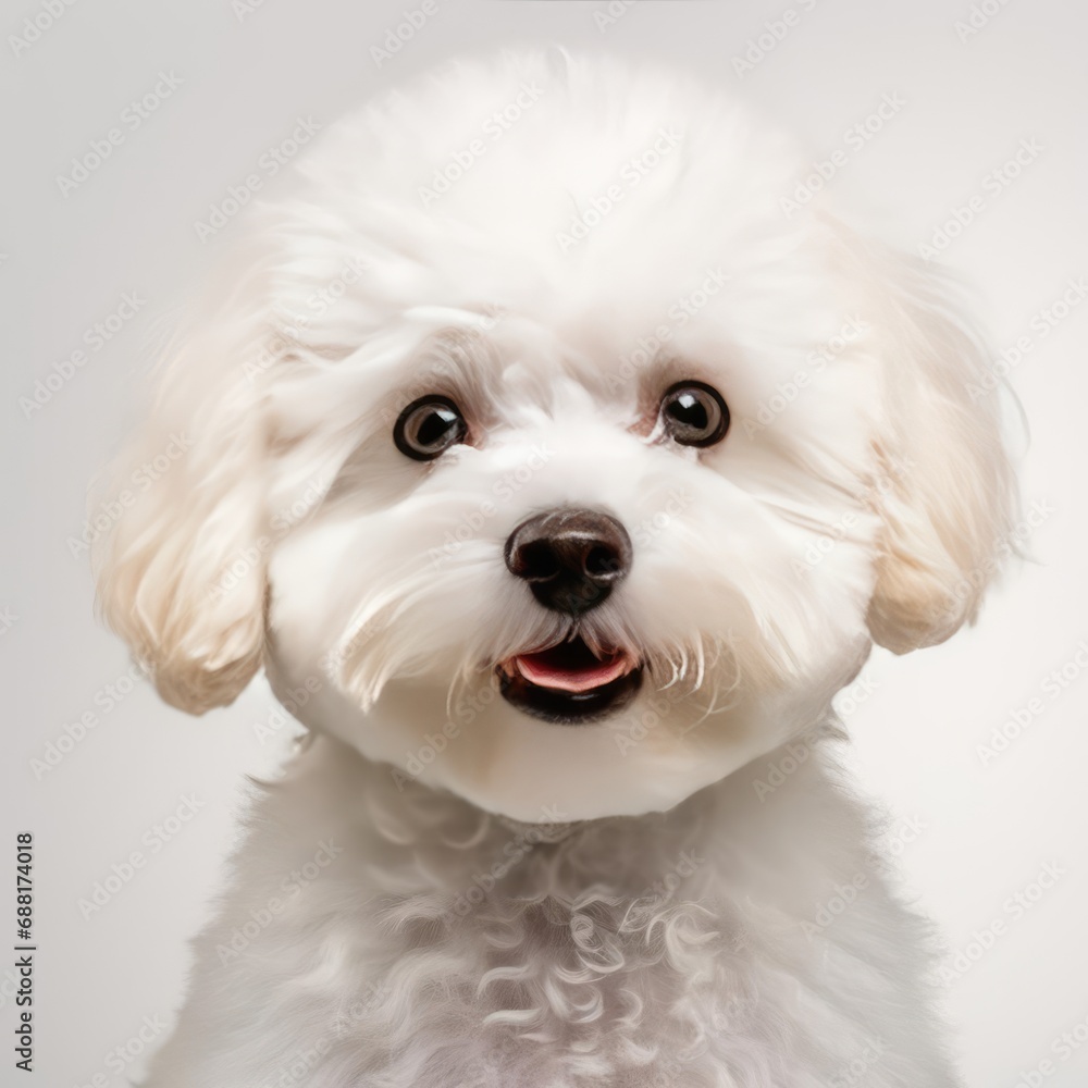 Bichon Frise Portrait Captured with Nikon D850 Using 50mm Prime Lens Against White Background Bichon Frise Portrait Captured with Nikon D850 Using 50mm Prime Lens Against White Background