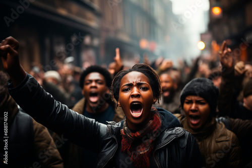 Black woman at a demonstration for the rights of black lives matter. black history month photo