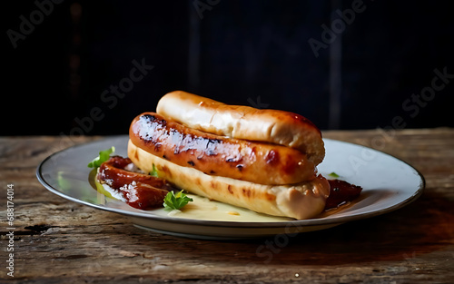 Capture the essence of Bratwurst in a mouthwatering food photography shot Generative AI photo