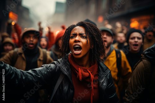 Black woman at a demonstration for the rights of black lives matter. black history month photo