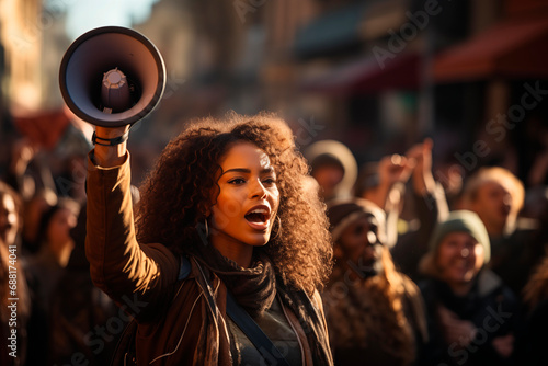 Black woman at a demonstration for the rights of black lives matter. black history month © Beatriz