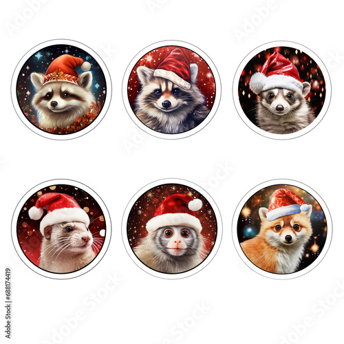 Wallpaper Mural A set of New Year's themed stickers. Animals in holiday hats. Torontodigital.ca