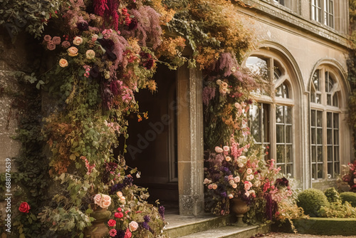 Floral decoration, wedding decor and autumn holiday celebration, autumnal flowers and event decorations in the English countryside mansion estate, country style