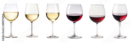 Round red wine and white glass on transparent background or PNG file made with Ai generative technology