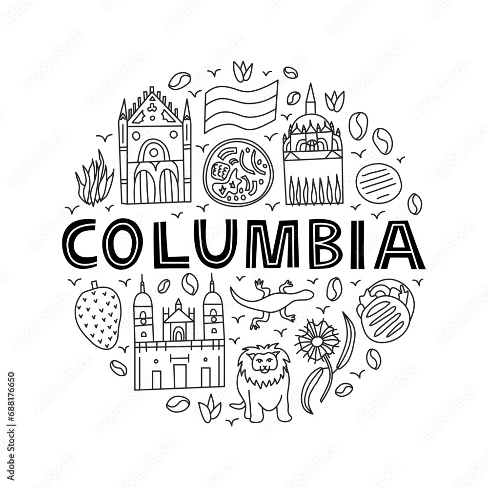 Columbia national landmarks and attractions in circle.