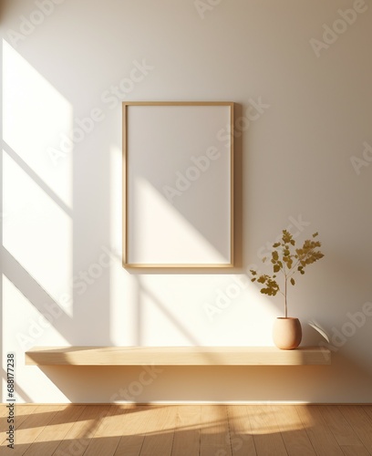 Interer home, apartment, wall painting template, poster, room with window photo