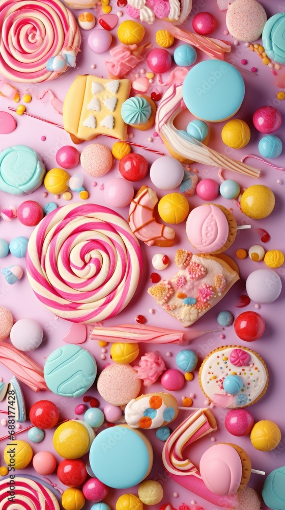 Pink country of sweet candies. the texture and background of candies and lollipops in pastel tones. Pink country of sweet candies. the texture and background of candies and lollipops in pastel tones.