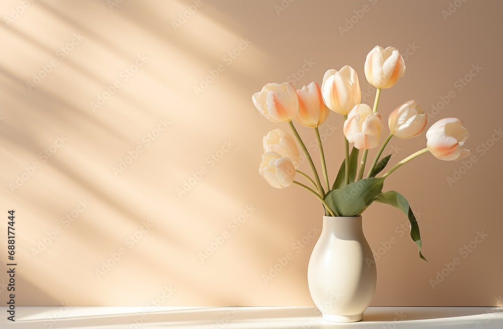 tulips in a clear glass vase with shadow coming off of a wall, tulips in a clear glass vase with shadow coming off of a wall,