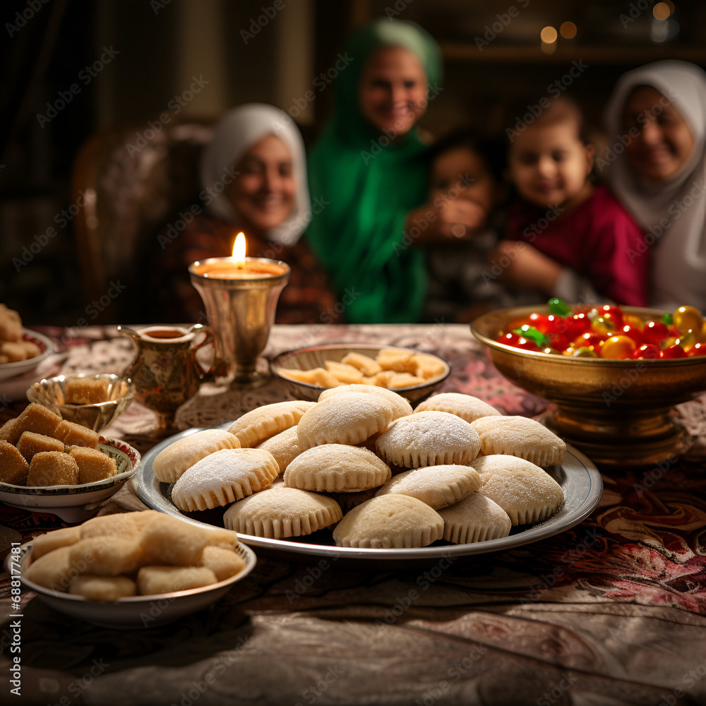 Arab and Turkey traditional Christmas cookies , Arab girls are on background