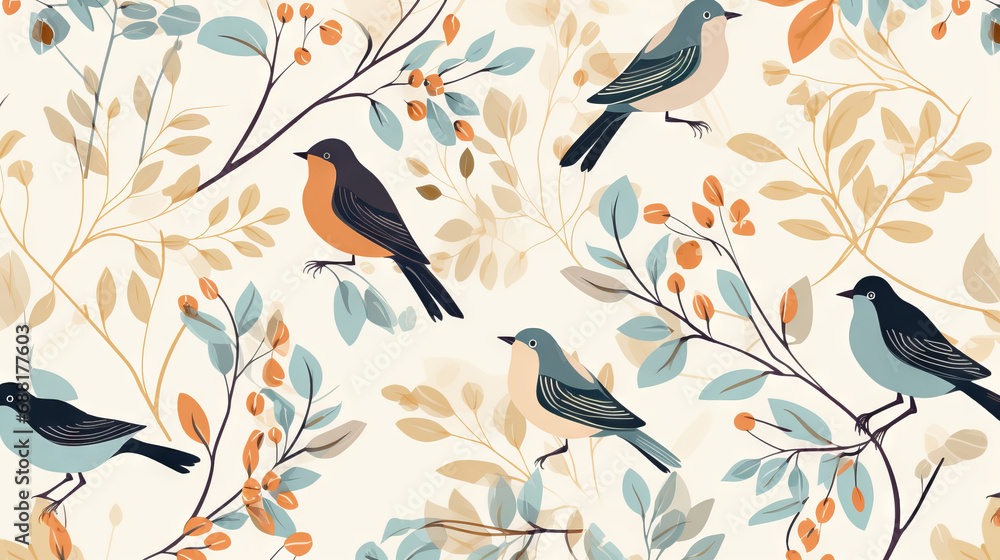 Creamy Birds Seamless Pattern - Digital Illustration With High Quality Pixels Can Be Used For Print On Demand 