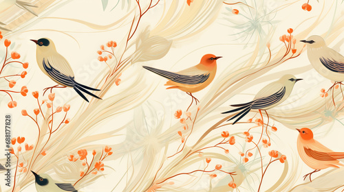 Creamy Birds Seamless Pattern - Digital Illustration With High Quality Pixels Can Be Used For Print On Demand 