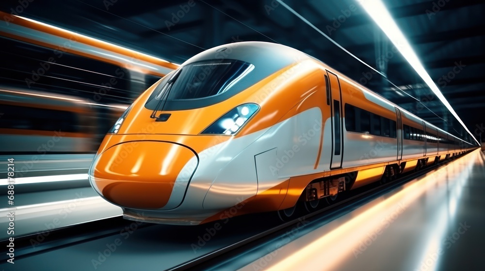 Fototapeta premium white and silver train on the track,