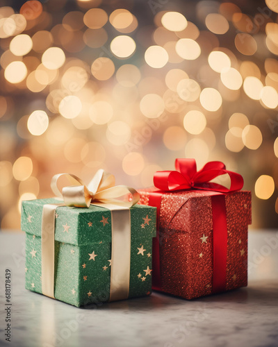 Festive Holiday Gifts, Wrapped Christmas Presents, Holiday Spirit Presents On A Neutral Background