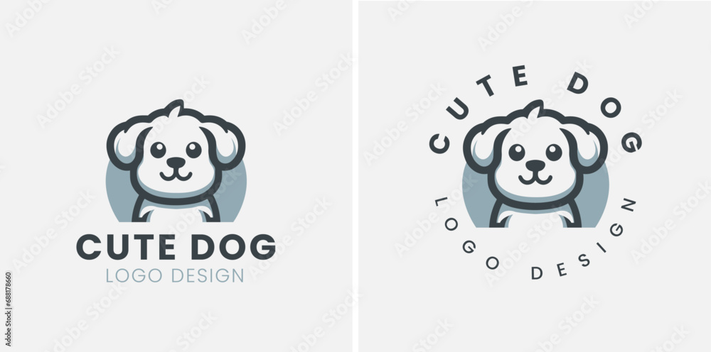 Cute dog logo vector, dog pet logo design vector template, vector illustration of a cute puppy. - obrazy, fototapety, plakaty 