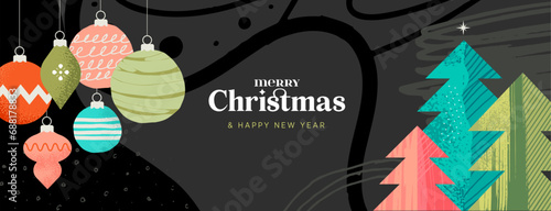 Merry Christmas and Happy New Year. Vector illustration for greeting card, party invitation card, website banner, social media banner, marketing material.