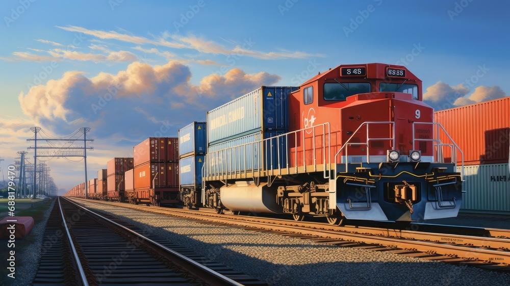 container cargo, featuring a freight train, the concept of business logistics, air cargo trucking, rail transportation, and maritime shipping. container cargo, featuring a freight train, the concept of business logistics, air cargo trucking, rail transportation, and maritime shipping.