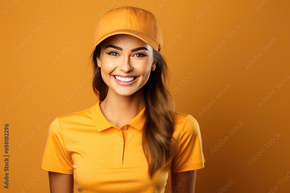 Young happy delivery woman in the uniform Young happy delivery woman in the uniform
