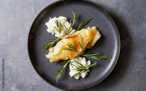 Capture the essence of Salt Cod in a mouthwatering food photography shot Generative AI photo