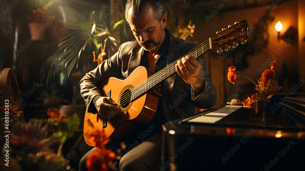 Obraz premium Playing Classical Guitar with Passion