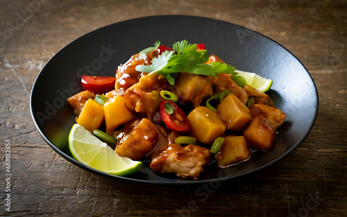Capture the essence of Sweet and Sour Pork in a mouthwatering food photography shot Generative AI