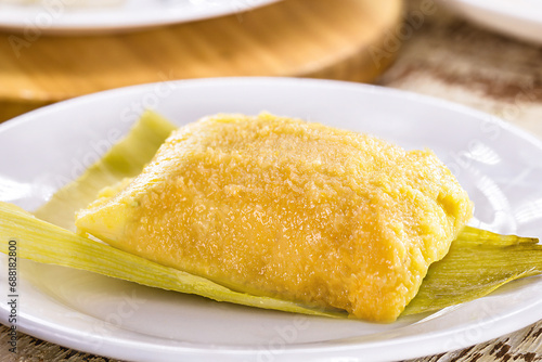 Corn and cheese pamonha, a typical sweet from Brazil served in the festivities of June and July