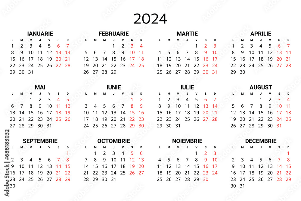 Vecteur Stock 2024 romanian calendar. Printable, editable vector