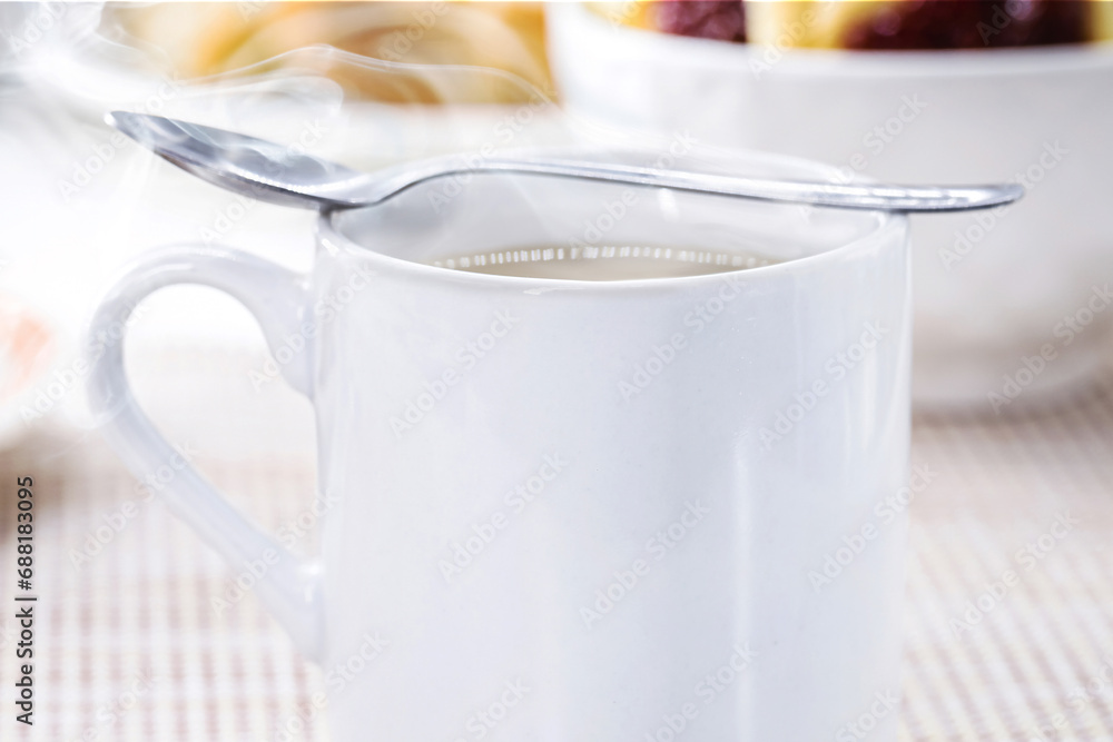 coffee and milk, a typical Brazilian drink, served hot for breakfast in restaurants and bakeries, or made at home. Brazilian culture coffee and milk, a typical Brazilian drink, served hot for breakfast in restaurants and bakeries, or made at home. Brazilian culture
