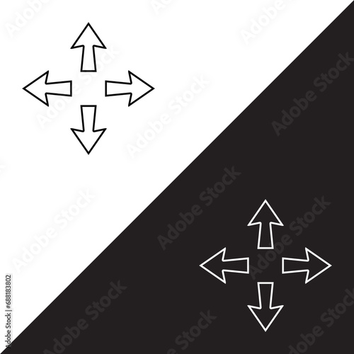 Outward arrow icon vector. Four Arrows icon sign symbol in trendy flat style. Arrow pointing outward vector icon illustration isolated on white and black background