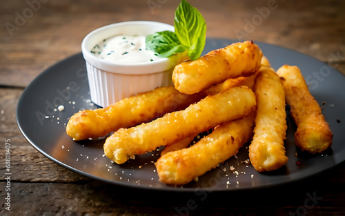 Capture the essence of Mozzarella Sticks in a mouthwatering food photography shot Generative AI