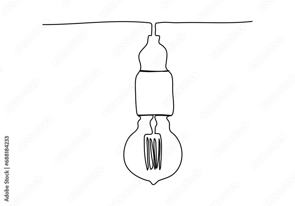 Light bulb, one line drawing vector illustration. Light bulb, one line drawing vector illustration.